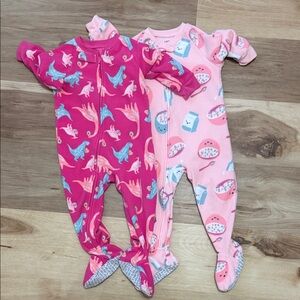 Carter's Pink & Hot Pink Dino and Snack Print Footed One-Piece Set